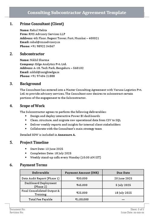 Consulting Subcontractor Agreement Template Free Download 