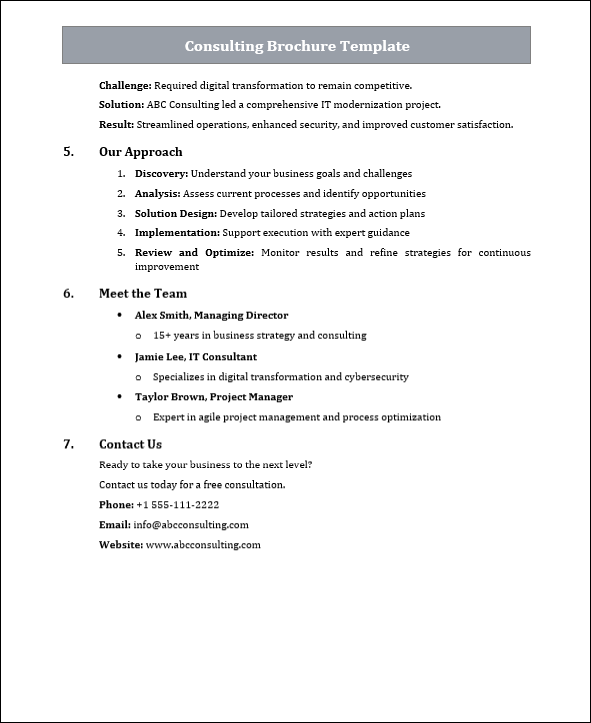 Consulting Brochure Template Free Download