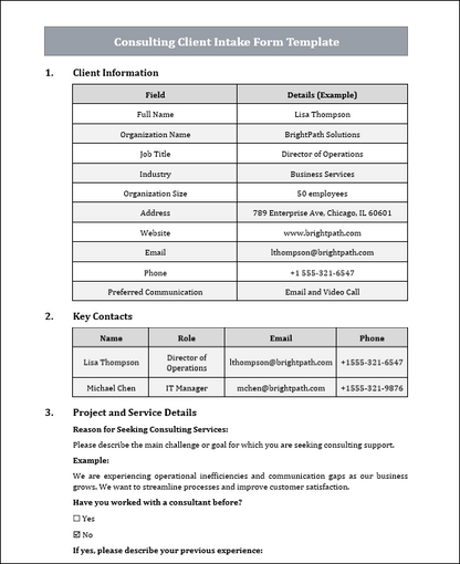 Consulting Client Intake Form Template Free Download