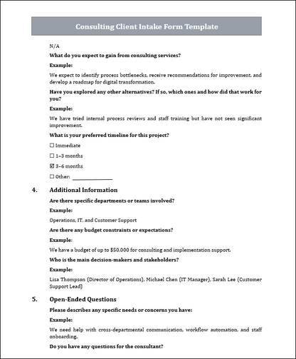 Consulting Client Intake Form Template Free Download