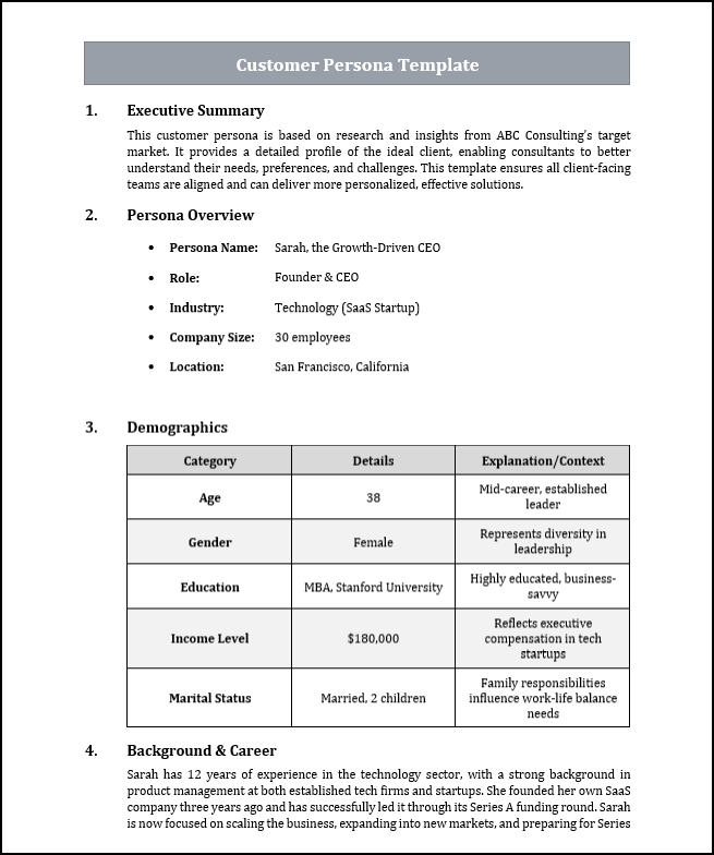 Customer Persona Template Free Download – Consultant Docs