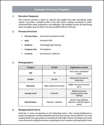 Customer Persona Template Free Download