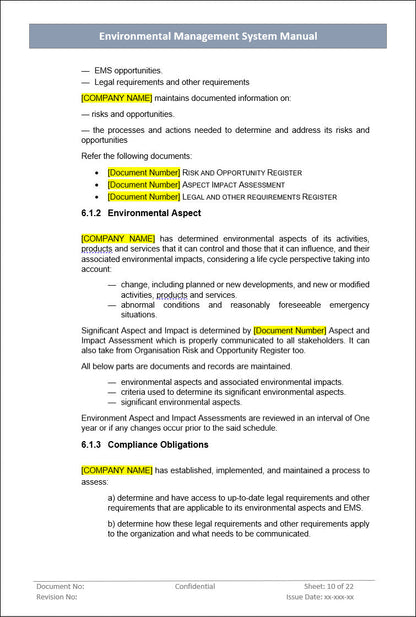 Environmental Management System Manual, Environmental Management System