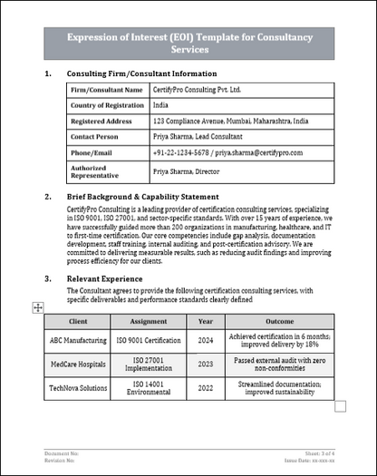 Expression of Interest Template for Consultancy Services Free Download