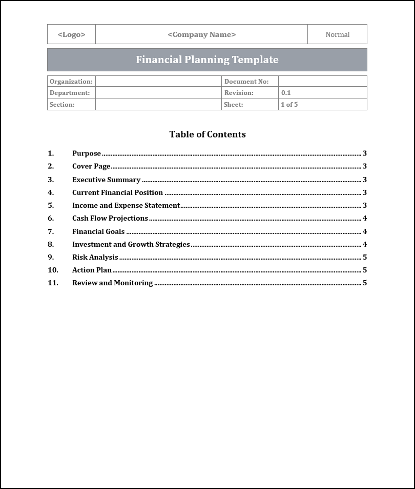 Financial Planning Templates Free Download