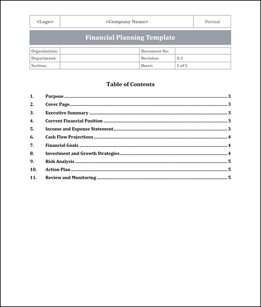 Financial Planning Templates Free Download