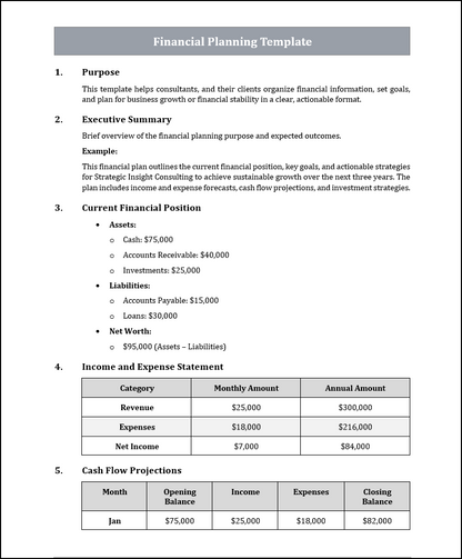 Financial Planning Templates Free Download