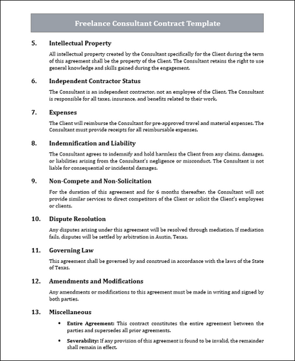Freelance Consultant Contract Template Free Download