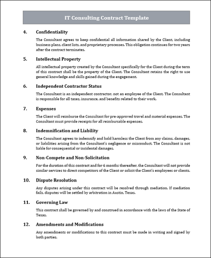 IT Consulting Contract Template Free Download