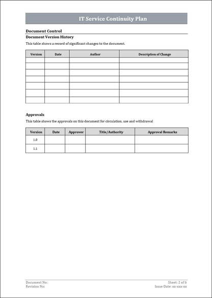 IT service continuity plan, service management
