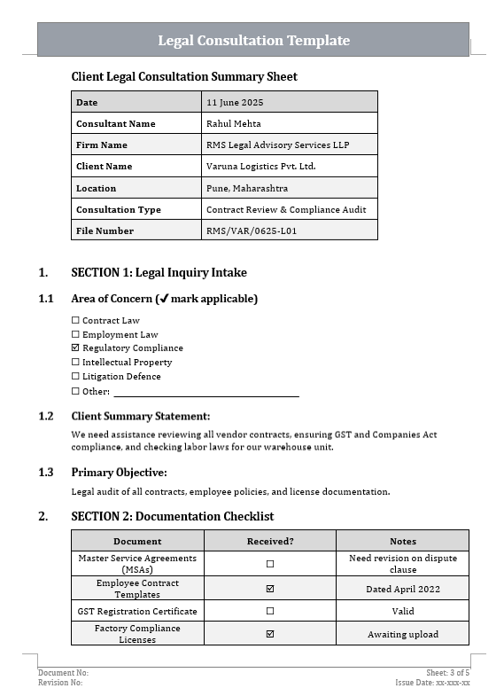 Legal Consultation Template