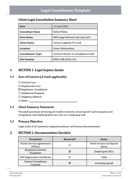 Legal Consultation Template