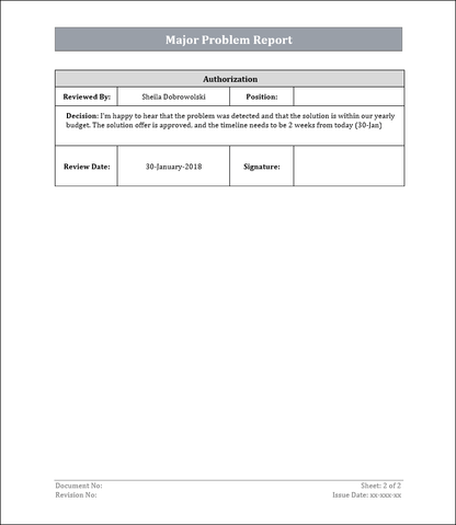 Major problem report
