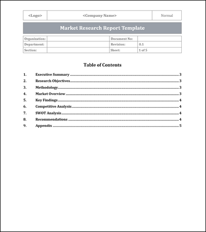 Market Research Report Template Free Download