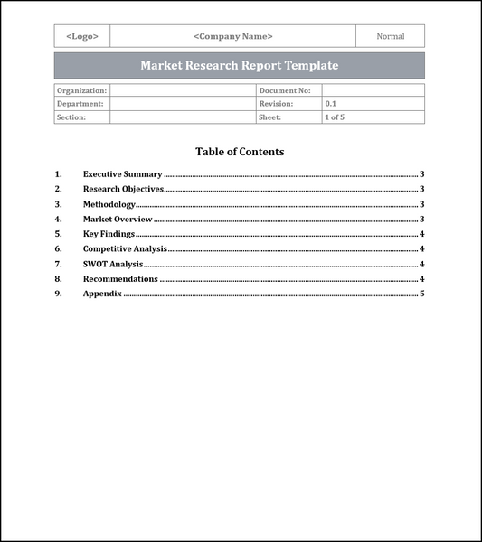 Market Research Report Template Free Download