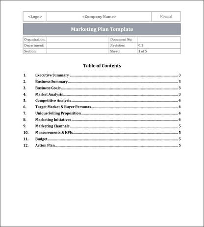Marketing Plan Template Free Download