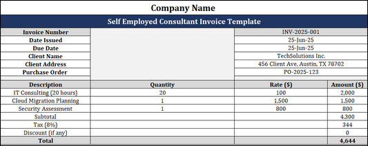 Self Employed Consultant Invoice Template Free Download