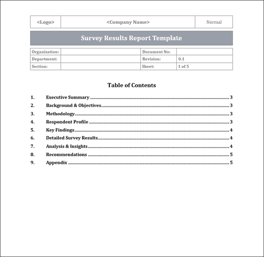 Survey Results Report Template Free Download