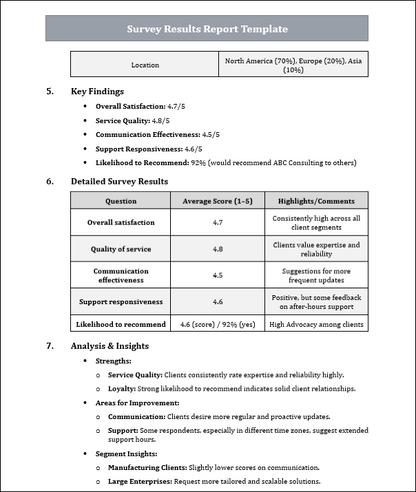 Survey Results Report Template Free Download