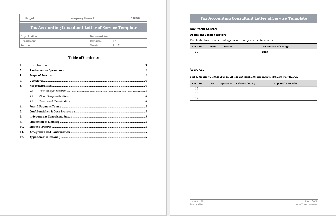 Tax Accounting Consultant Letter of Service Template