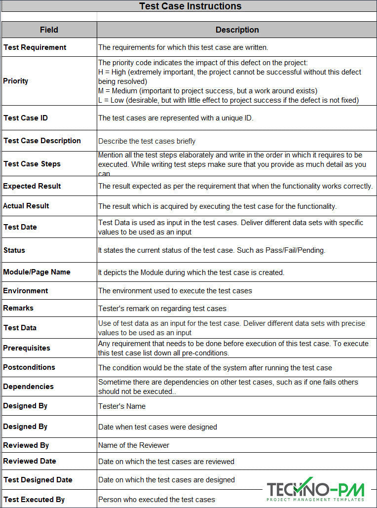 Test Case Excel Template