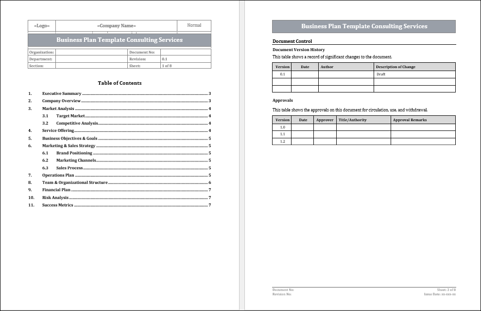 Business Plan Template Consulting Services Free Download Consultant Docs