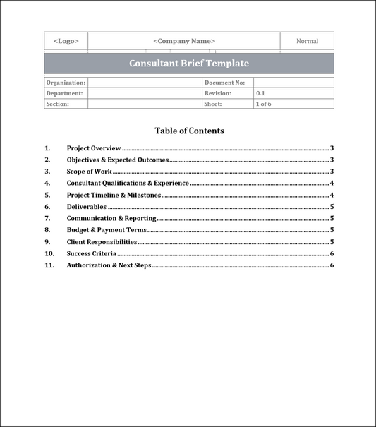 Consultant Brief Template Free Download