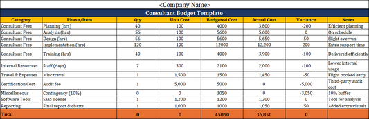 Consultant Budget Template Free Download