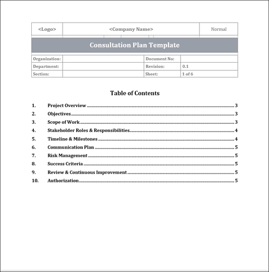 Consultation Plan Template Free Download