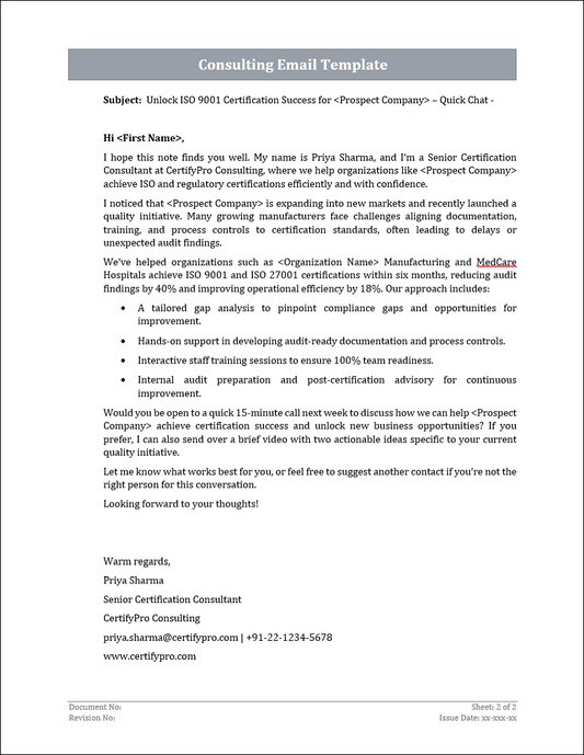 Consulting Cold Email Template Free Download