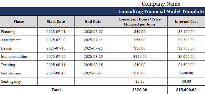 Consulting Financial Model Template Free Download