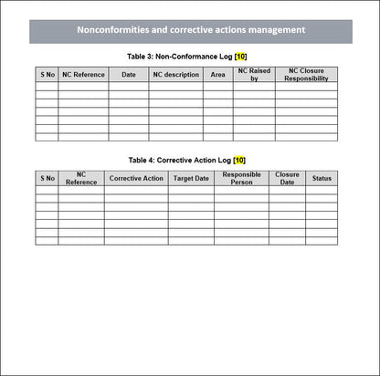 nonconformity and corrective actions, nonconformance log