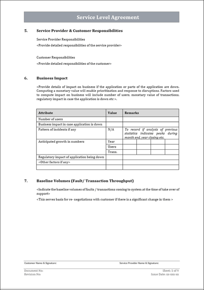 Service level agreement, service management